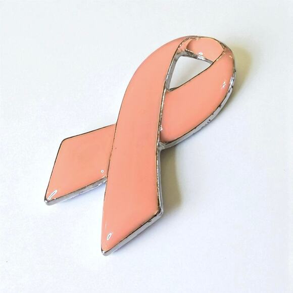 Pink Breast Cancer Awareness Lapel Pin Silver Tone Enamel Ribbon Brooch - Picture 1 of 4